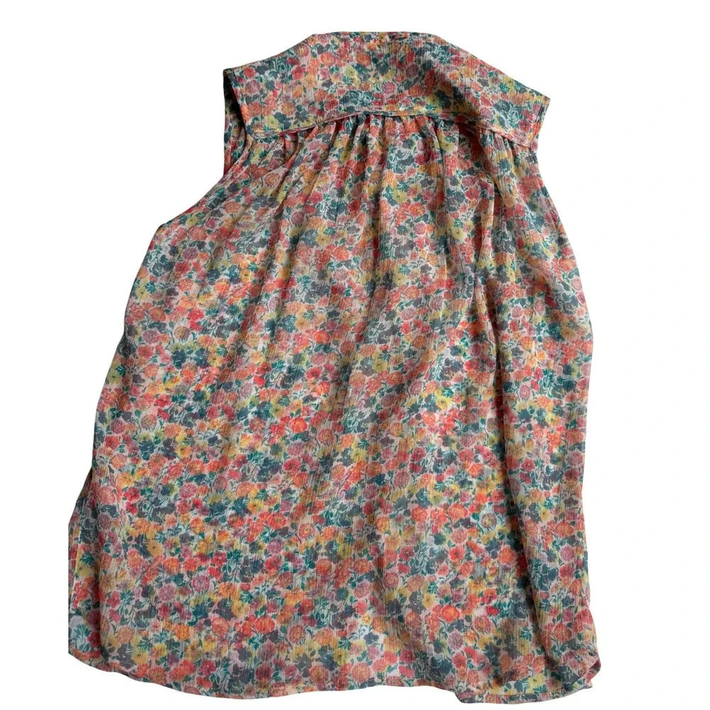 French Connection Women's Floral Sheer Sleeveless Button Front Blouse Multi S 12